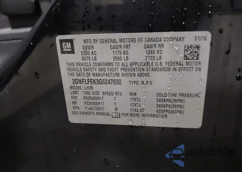 2016 Chevrolet Equinox Lt из США, поврежденный, VIN 2GNFLFEK3G6247830